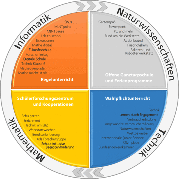 LOGO der Dannewerkschule die Schwerpunkte von MINT an der Schule besonders hervorhebt